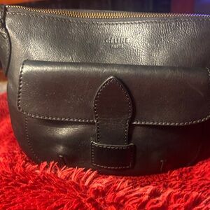 Celine Black Leather Saddle Crossbody with Gold Zipper